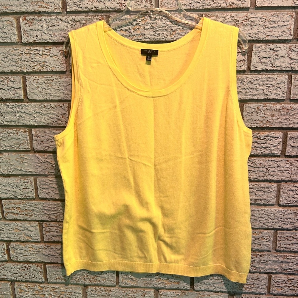 Talbots Plus‎ Womens 2X Yellow Cotton Tencel Knit Sleeveless Sweater Shell Top